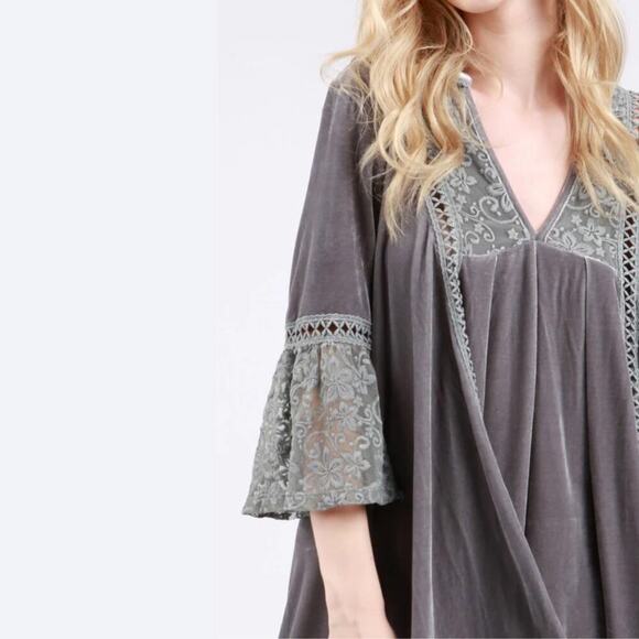 POL Velvet Lace Babydoll Dress | Cottagecore, Tunic, Mini, Bell Sleeves, M, NWOT - Picture 5 of 5